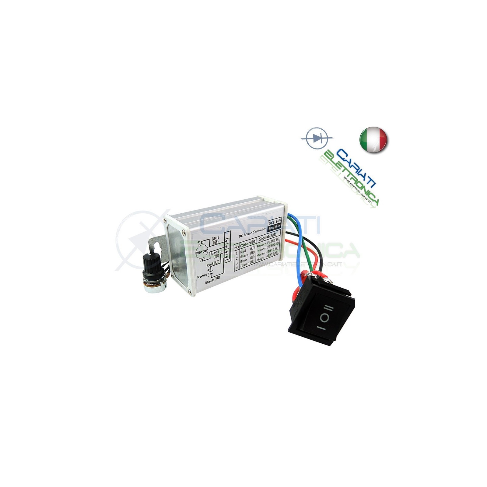 PWM Motore REGOLATORE di velocità giri DC 9V 12V 24V 36V 48V 20A con inversione Generico