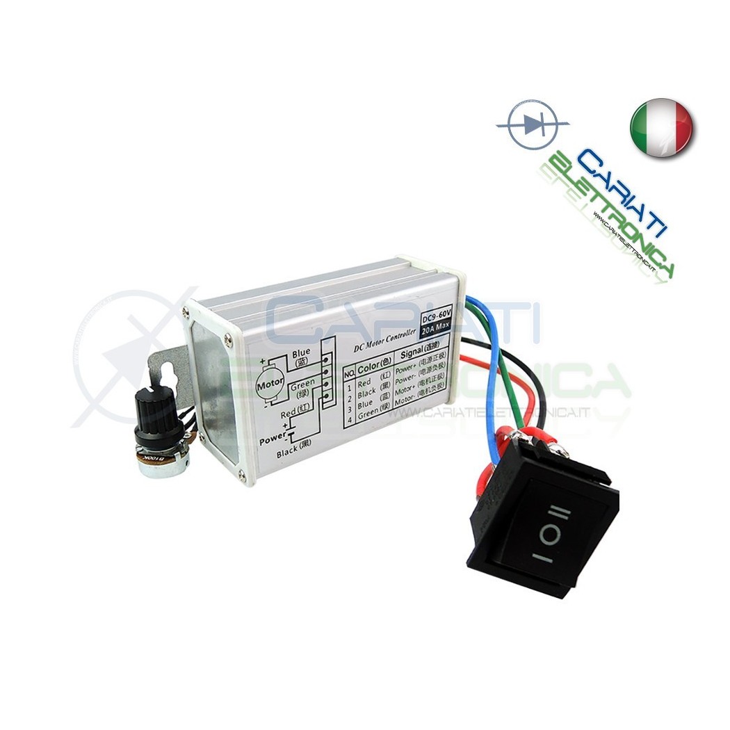 PWM Motore REGOLATORE di velocità giri DC 9V 12V 24V 36V 48V 20A con inversione Generico
