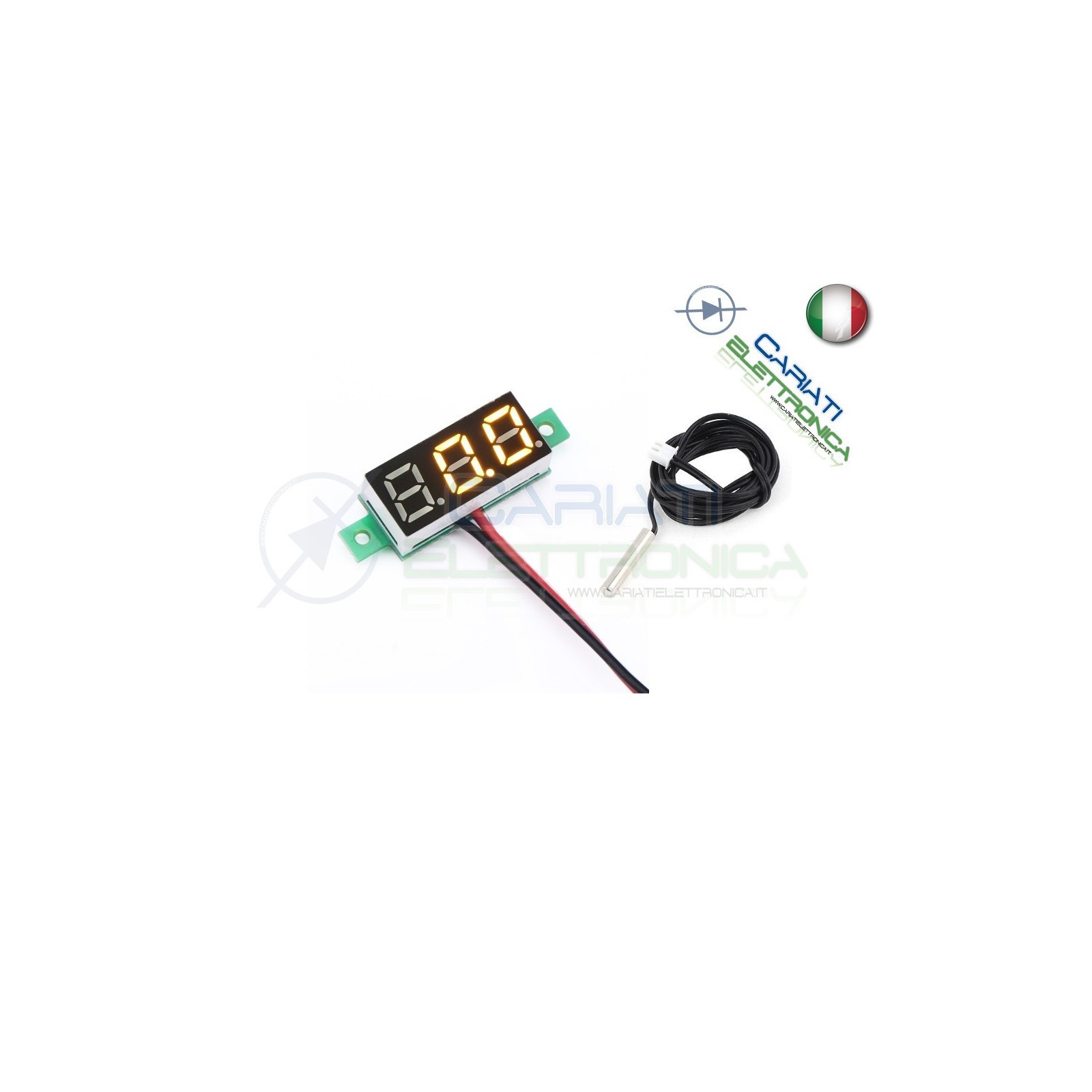 MINI TERMOMETRO DIGITALE da PANNELLO LED GIALLO 0-100°C NTC 12V 24V DC