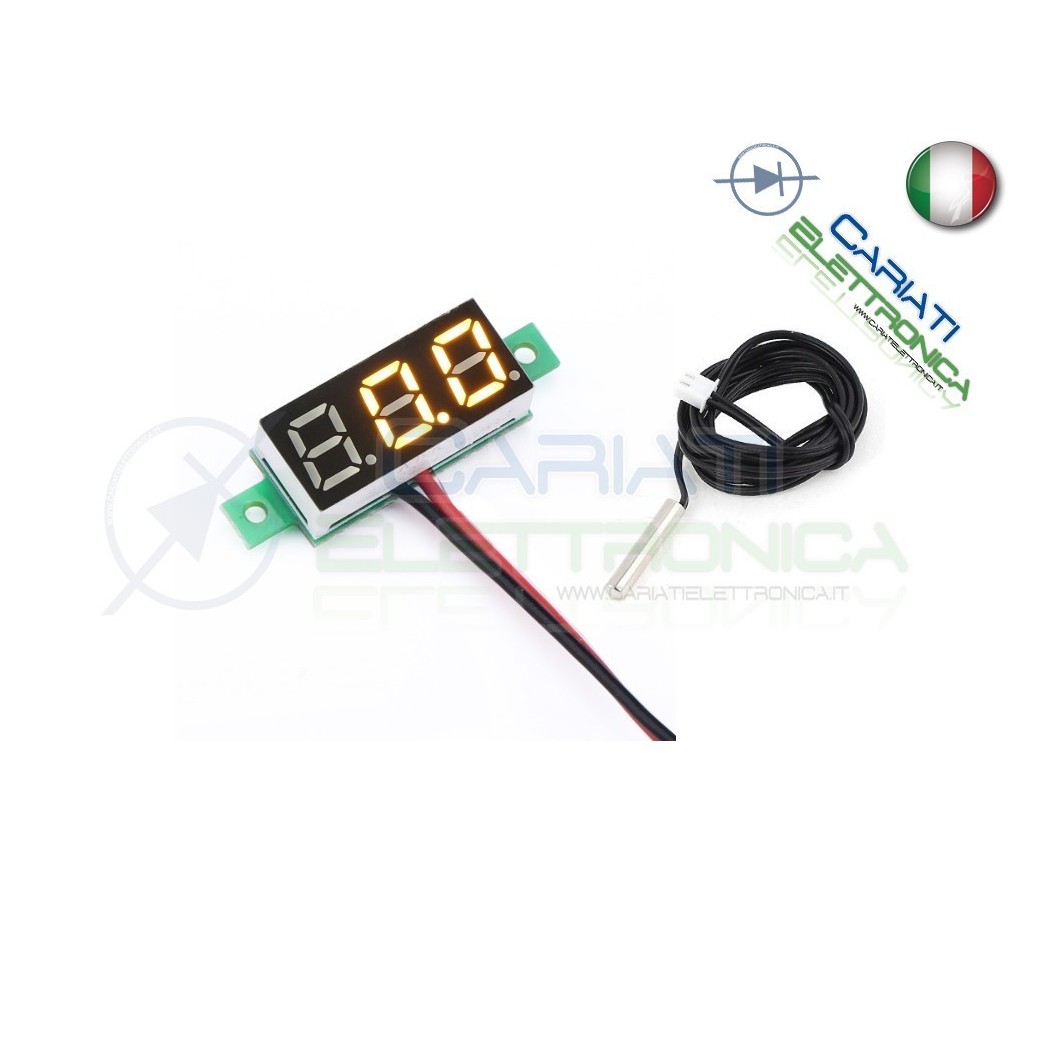 MINI TERMOMETRO DIGITALE da PANNELLO LED GIALLO 0-100°C NTC 12V 24V DC