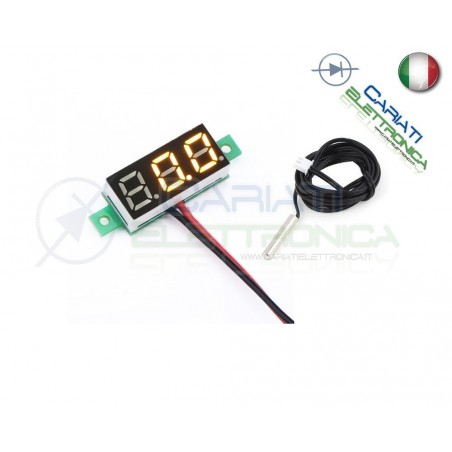 MINI TERMOMETRO DIGITALE da PANNELLO LED GIALLO 0-100°C NTC 12V 24V DC