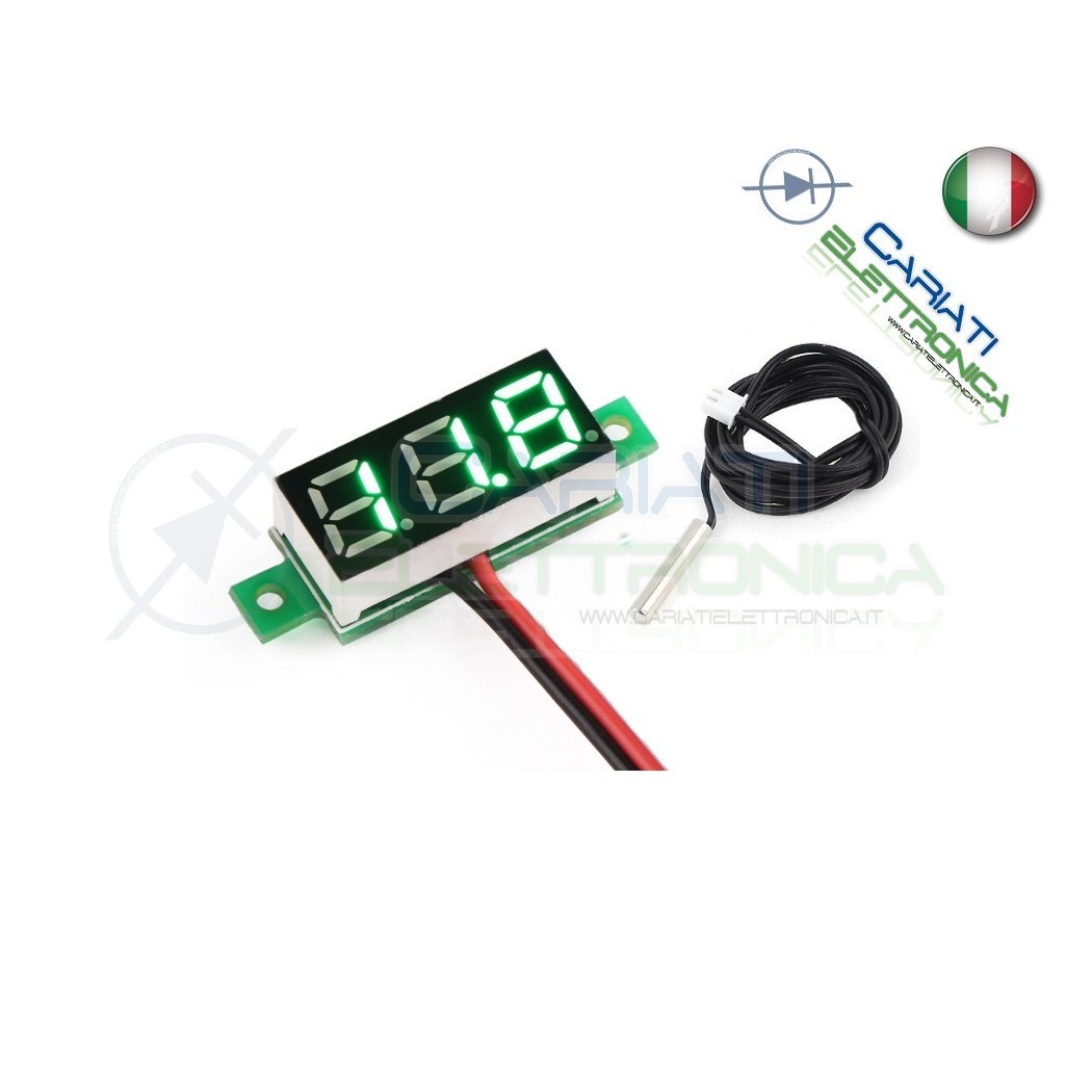 Mini Termometro Digitale Da Pannello Led Verde 0-100°C Ntc 12V 24V Dc Generico
