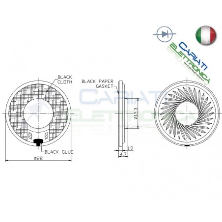 Altoparlante speaker cassa in mylar 500mW 8Ω 81dB 28mm