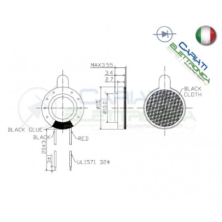 Altoparlante speaker cassa in mylar 0.5W 8Ω 100÷20000Hz 15mm