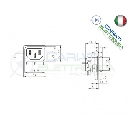 CONNETTORE ALIMENTAZIONE AC SPINA 10A MASCHIO CON PORTAFUSIBILE