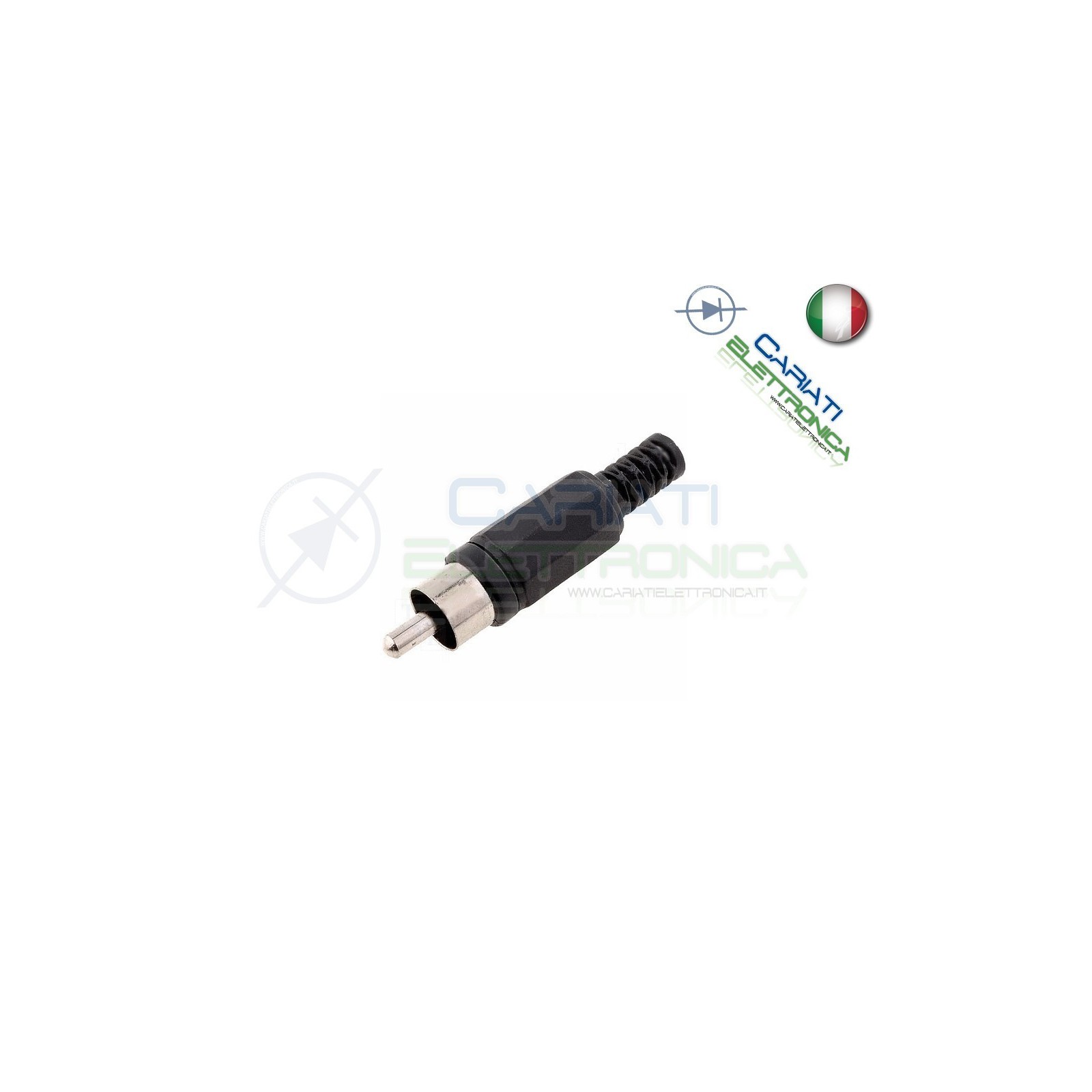 2 PEZZI Connettore Spina RCA volante maschio con guidacavo Nera