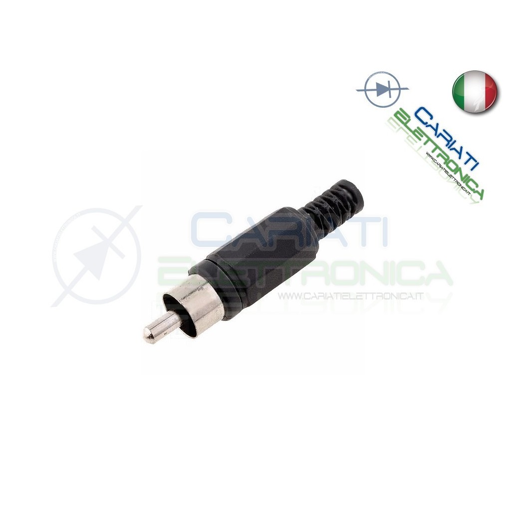 Connettore Spina RCA volante maschio con guidacavo Nera