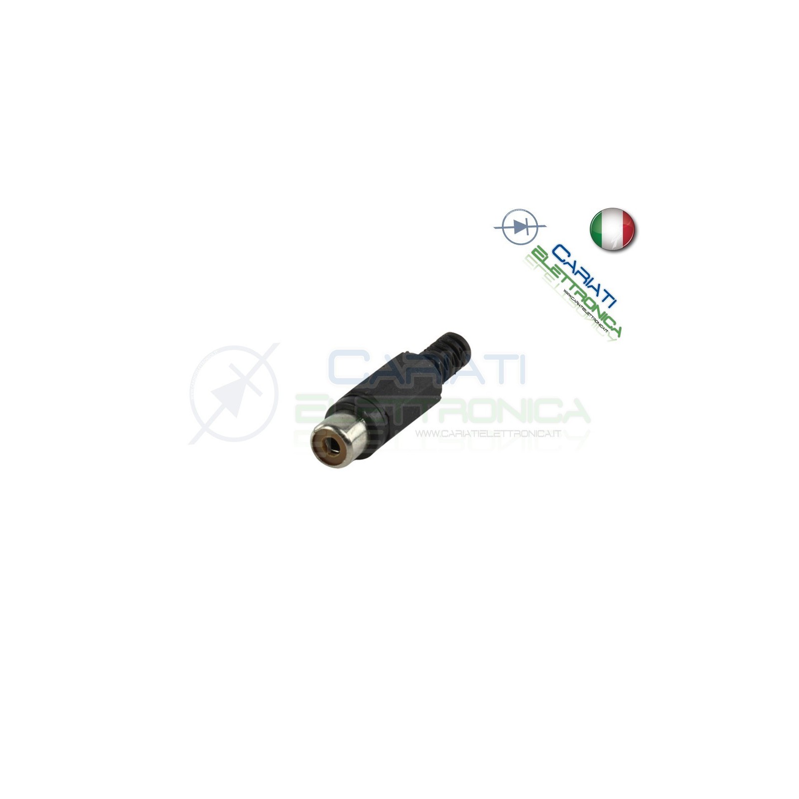2 PEZZI Connettore Spina RCA volante femmina con guidacavo Nero