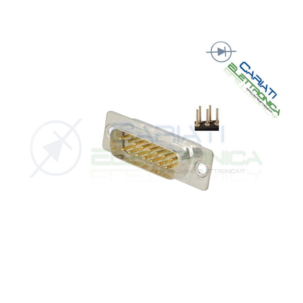 2 PEZZI Connettore SUB-D 15 poli MASCHIO con pin circuito stampato
