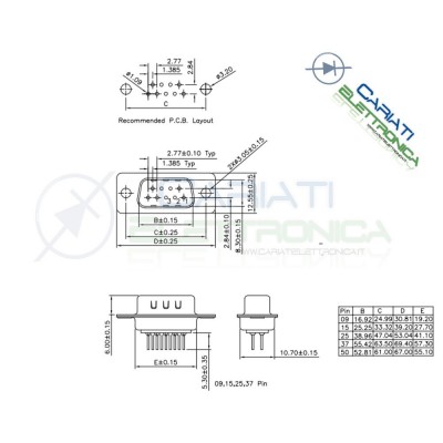 2 PEZZI Connettore SUB-D 15 poli MASCHIO con pin circuito stampato