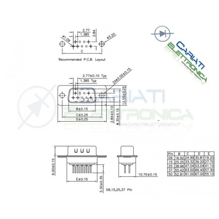 2 PEZZI Connettore SUB-D 15 poli MASCHIO con pin circuito stampato