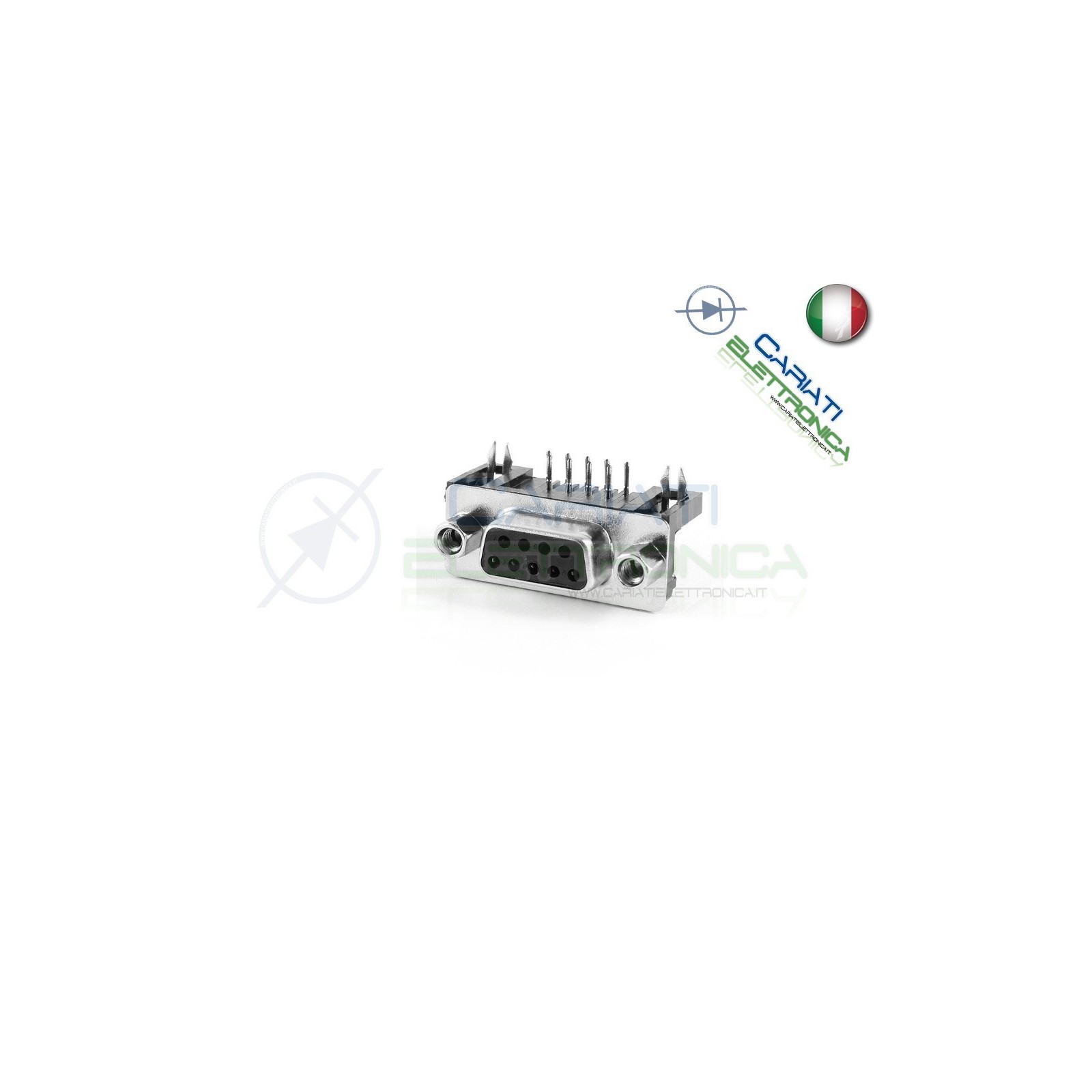 Connettore SUB-D 9 poli FEMMINA con pin circuito stampato 90° RS232 seriale