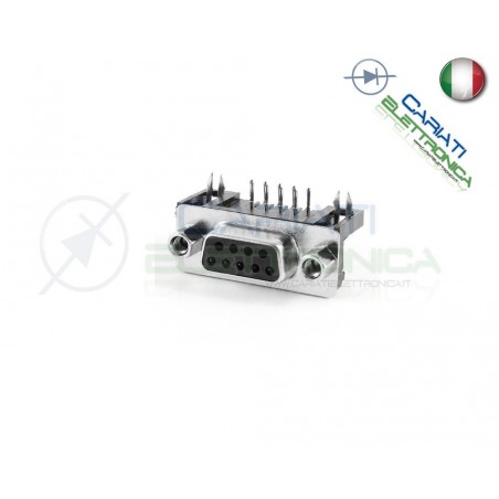 Connettore SUB-D 9 poli FEMMINA con pin circuito stampato 90° RS232 seriale