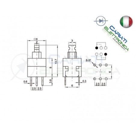 2 PEZZI INTERRUTTORE DEVIATORE ON ON DPDT MICRO DOPPIO 8X8 mm PCB 6 PIN