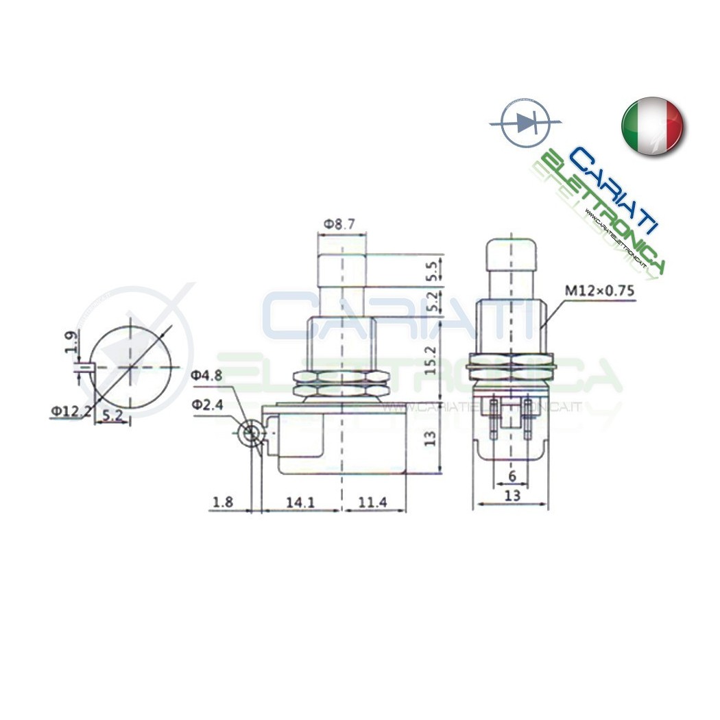 10pcs montaggio pannello momentanea SPST Interruttore