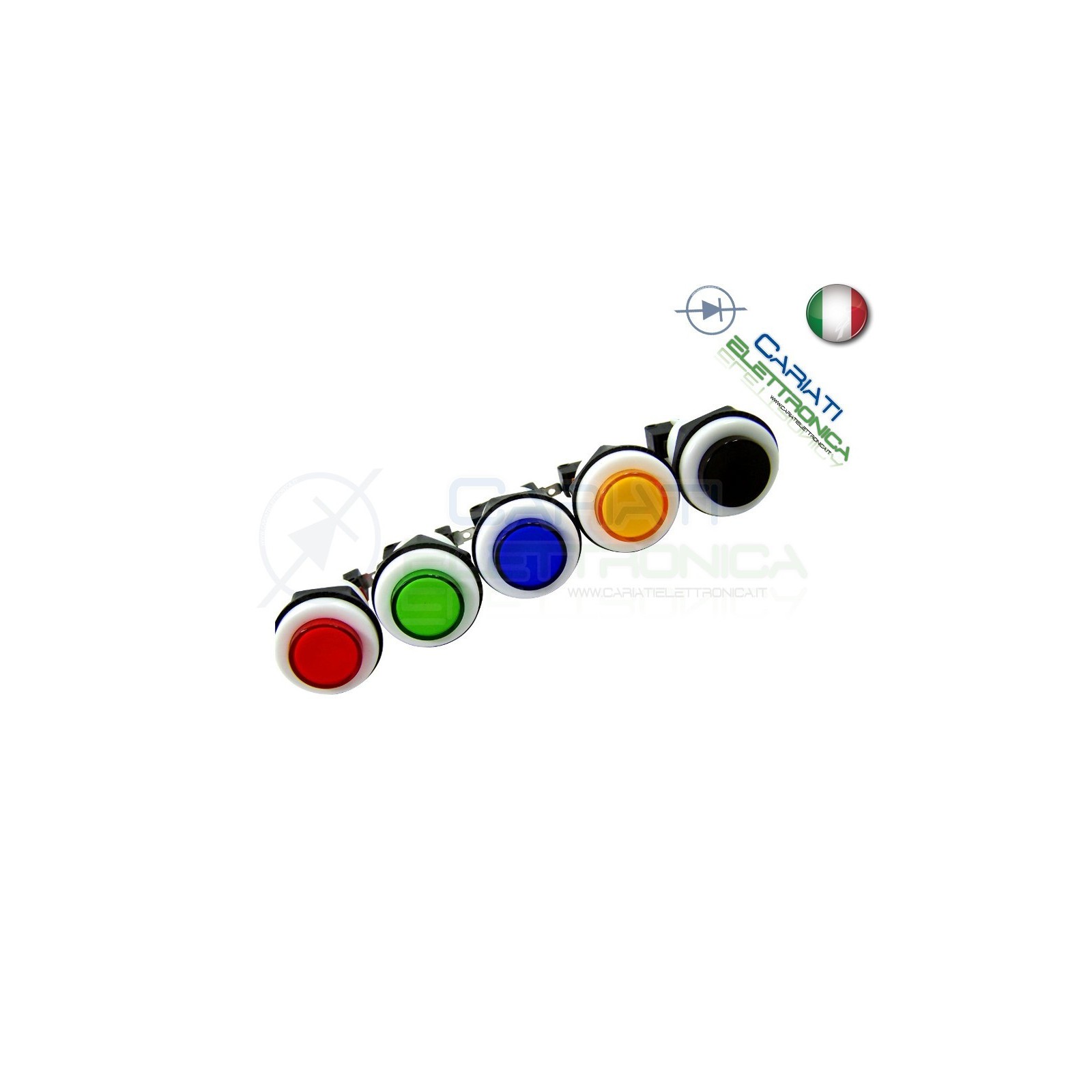KIT PULSANTI ARCADE SPDT 250V 4A NERO ROSSO VERDE BLU GIALLO