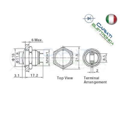 PULSANTE CROMATO NORMALMENTE APERTO SPST 3A 250V 12V