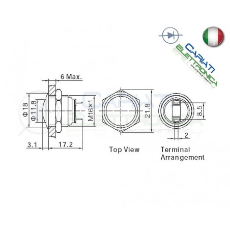 PULSANTE CROMATO NORMALMENTE APERTO SPST 3A 250V 12V