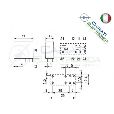 Relay 40.52.9.024.0000 Voltage Coil 24V DPDT 8A 250Vac 30VdcFinder
