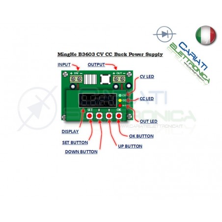 STEP DOWN Regolatore di tensione con display DC-DC da 6-40V a 0-36V 3A Generico