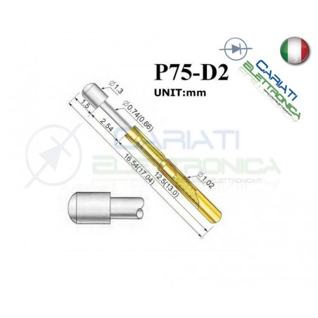 5 PEZZI Sonda test a molla PCB IC P75-D2 di diametro 1.02 mm Spring Probe PinGenerico
