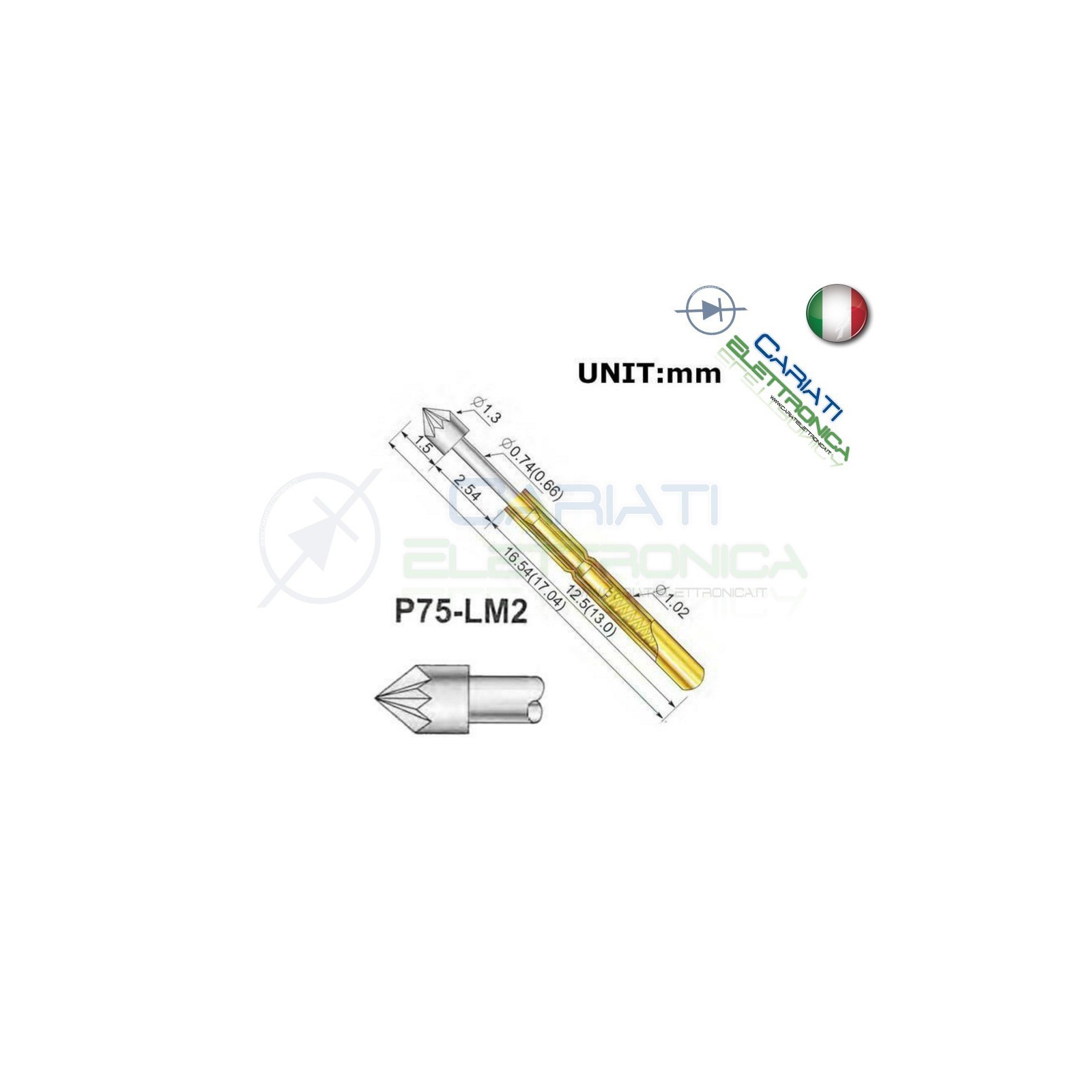 5 PEZZI Sonda test a molla PCB IC P75-LM2 di diametro 1.02 mm Spring Probe PinGenerico