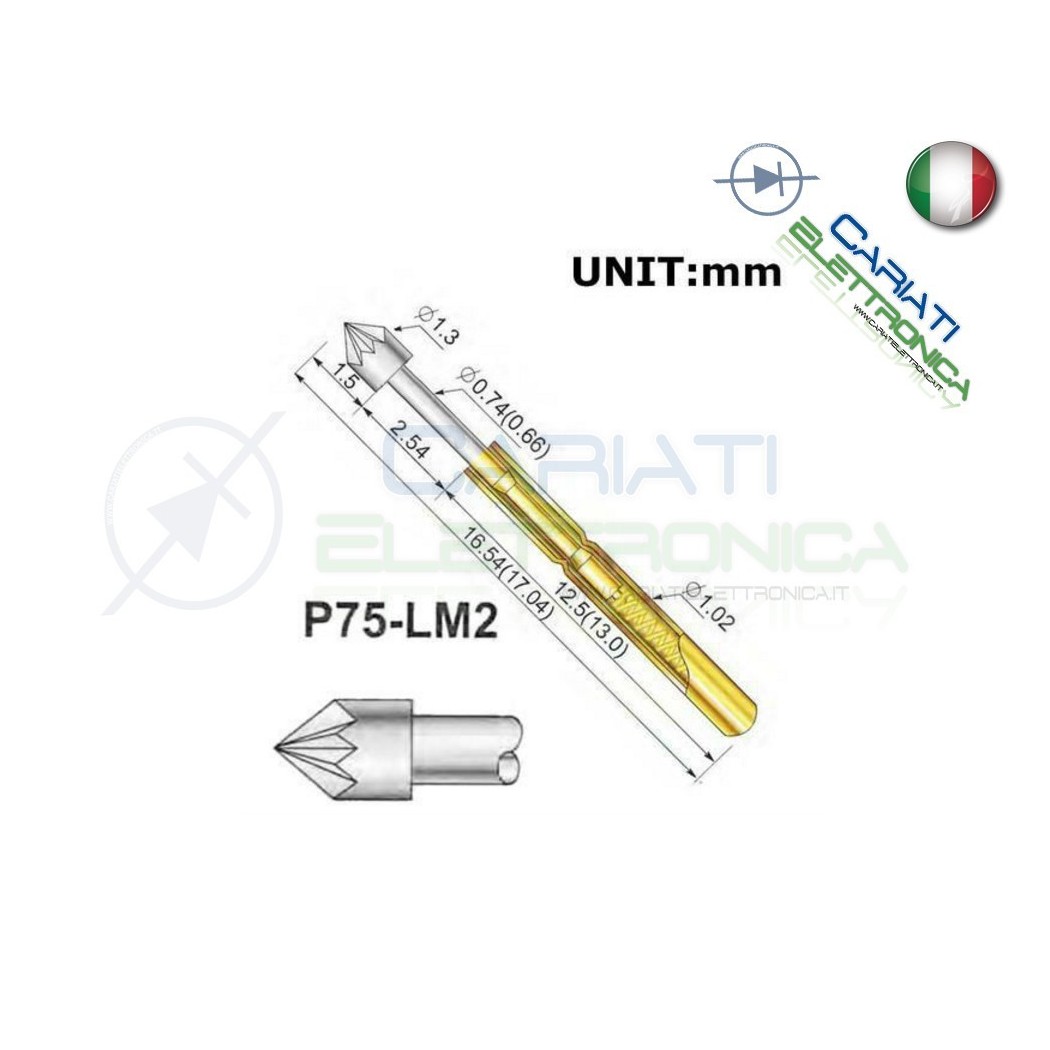 5 PEZZI Sonda test a molla PCB IC P75-LM2 di diametro 1.02 mm Spring Probe PinGenerico