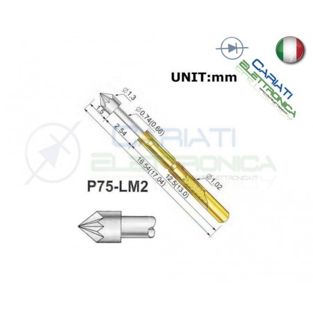 5 PEZZI Sonda test a molla PCB IC P75-LM2 di diametro 1.02 mm Spring Probe PinGenerico