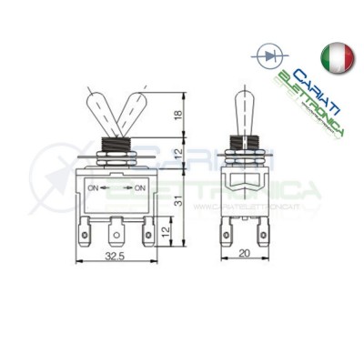 Interruttore Deviatore a Leva DPDT ON ON 15A 250V 6 Pin