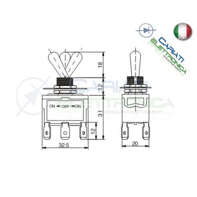 Interruttore Deviatore a Leva DPDT ON OFF ON 15A 250V 6 Pin