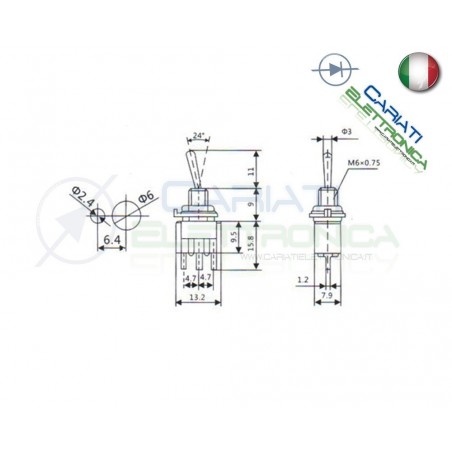 Interruttore Deviatore a Leva ON OFF ON 6A 120V CON PIN DA PCB