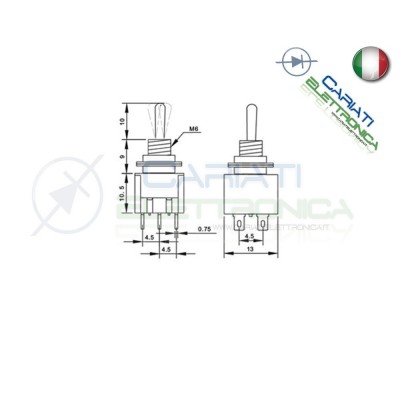 Interruttore Deviatore a Leva ON OFF ON 2A 250V 6 Pin DP3T