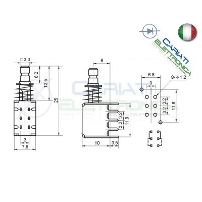 2 PEZZI PULSANTE DEVIATORE DPDT ON ON 50V 300mA 6pin PCB