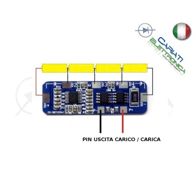 BMS Circuito di protezione per 4 batterie Litio Li-ion PCB battery 14.8V 6A Generico