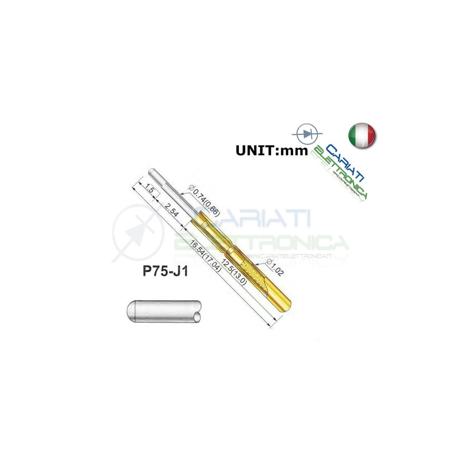 5 PEZZI Sonda test a molla PCB IC P75-J1 ring Probe PinCariati Elettronica