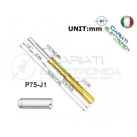 5 PEZZI Sonda test a molla PCB IC P75-J1 ring Probe PinCariati Elettronica