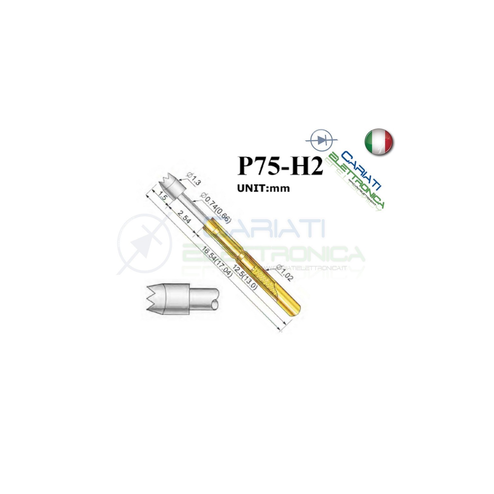 5 PEZZI Sonda test a molla PCB IC P75-H2 ring Probe Pin Generico