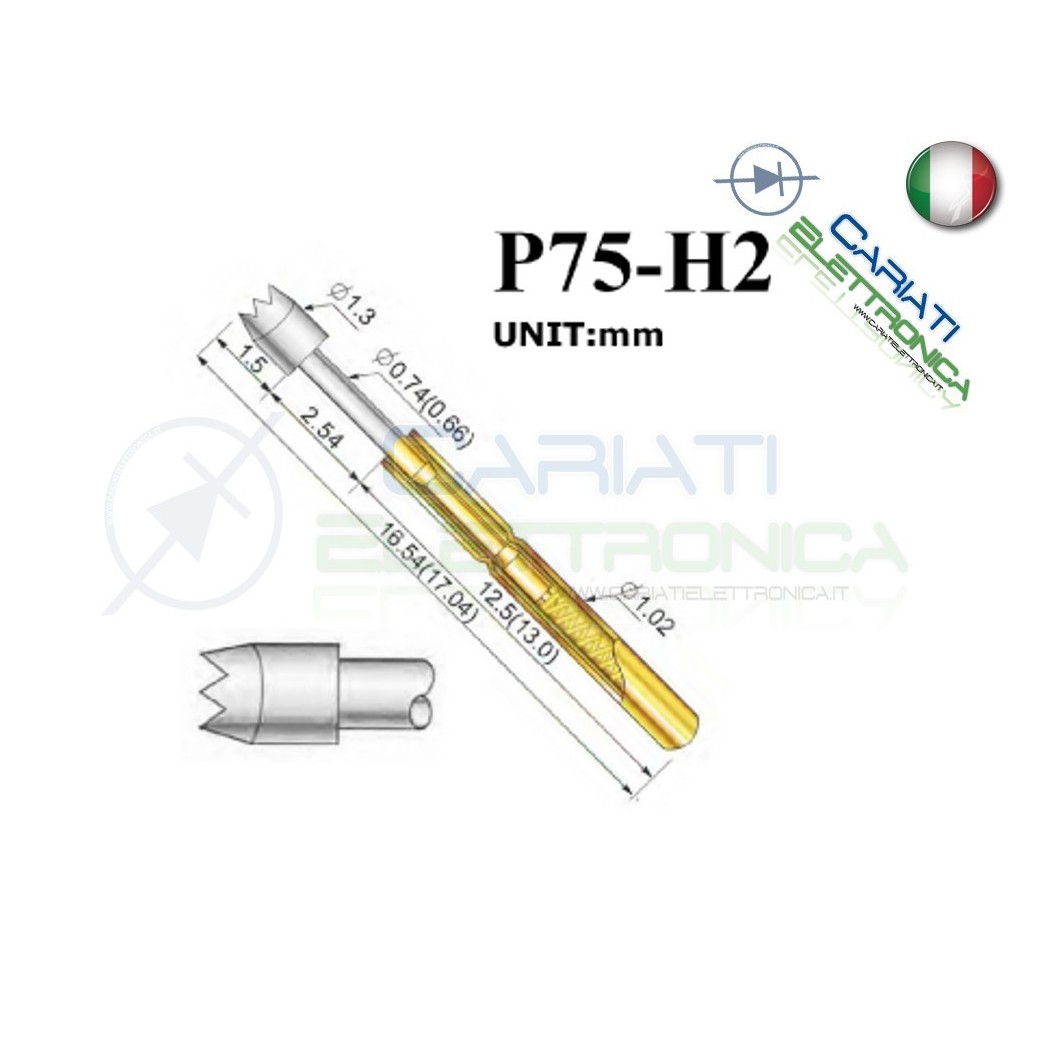 5 PEZZI Sonda test a molla PCB IC P75-H2 ring Probe Pin Generico