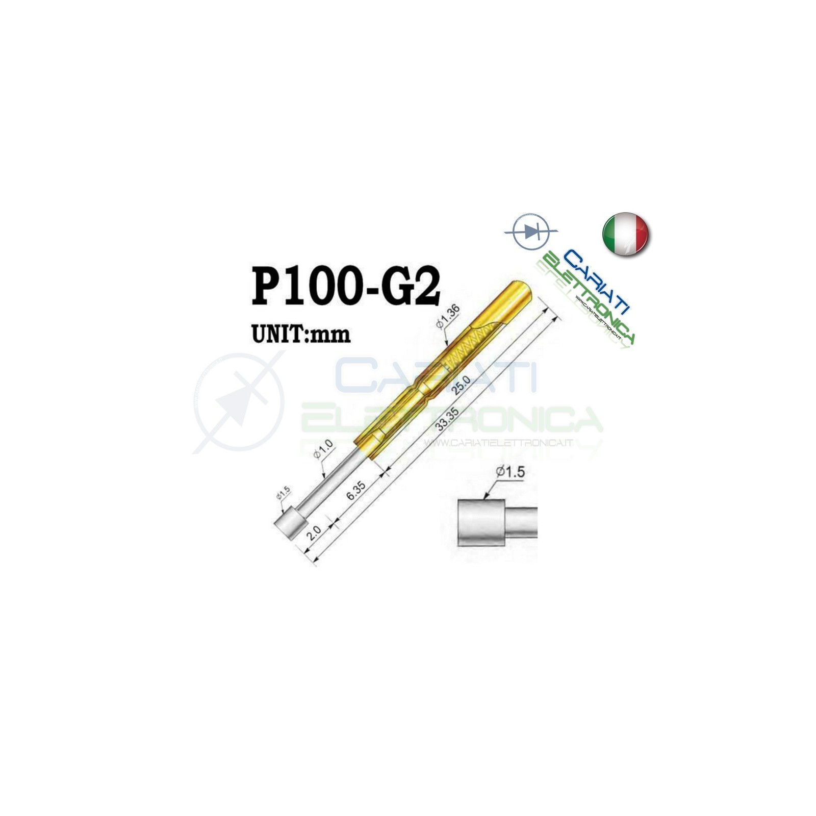 5 PEZZI Sonda test a molla PCB IC P100-G2 ring Probe Pin Generico