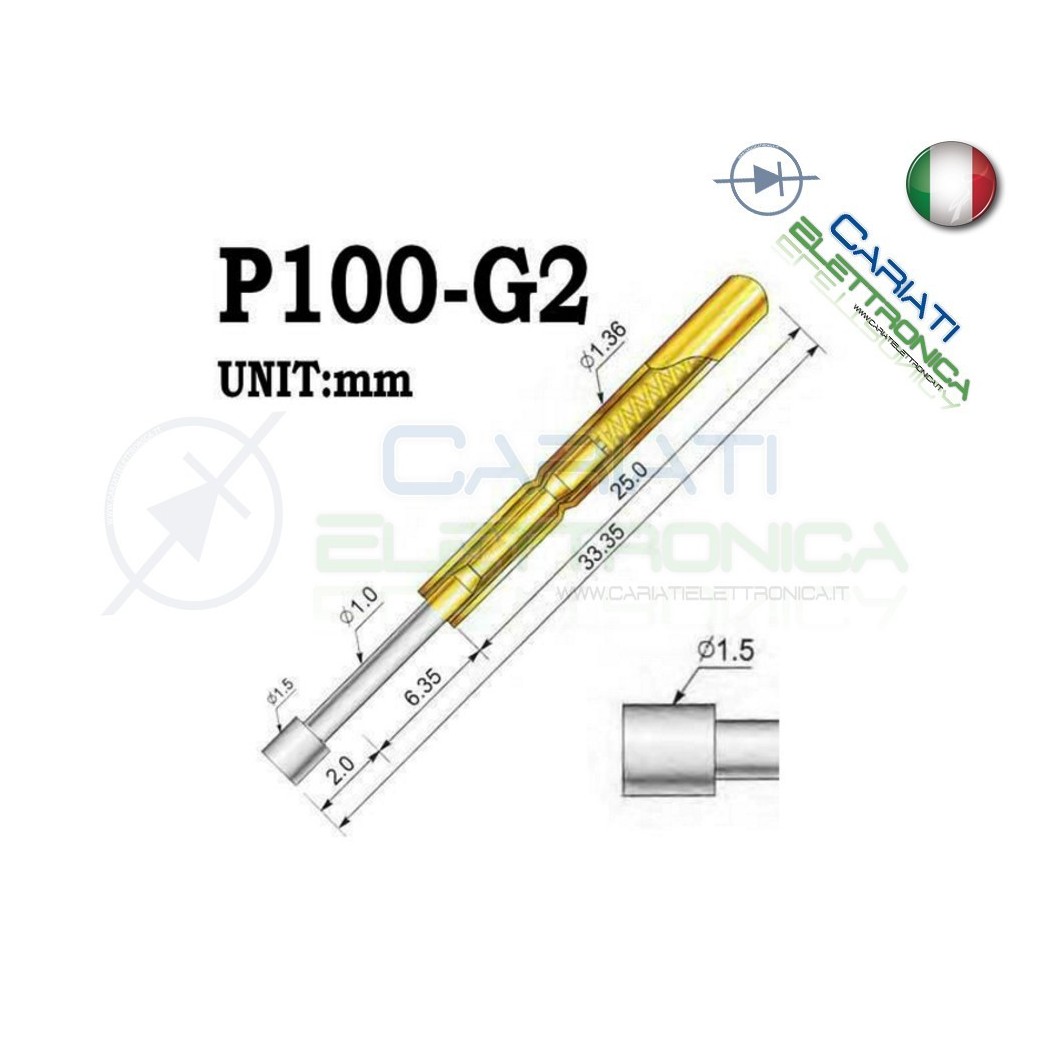 5 PEZZI Sonda test a molla PCB IC P100-G2 ring Probe Pin Generico