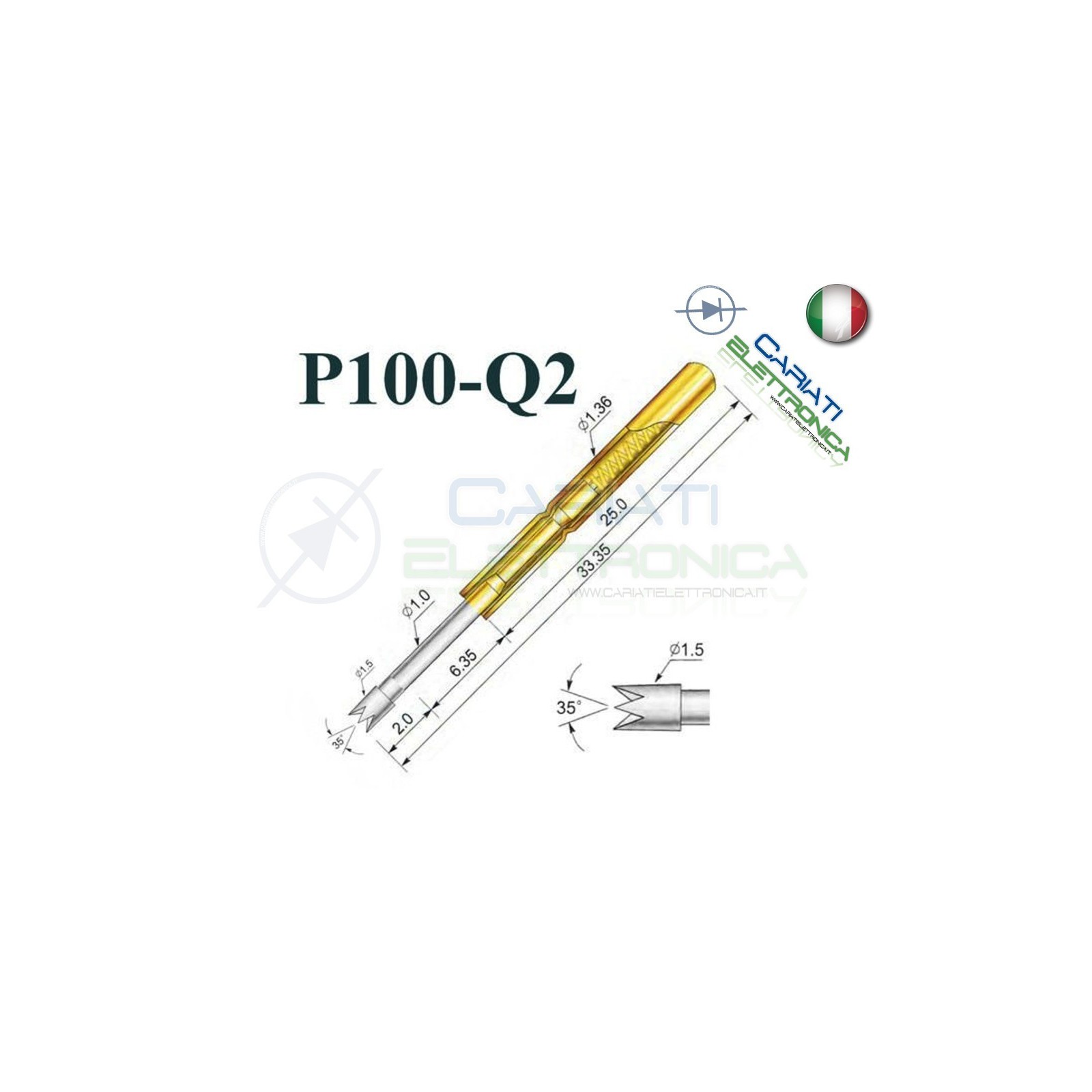 5 PEZZI Sonda test a molla PCB IC P100-Q2 ring Probe Pin Generico