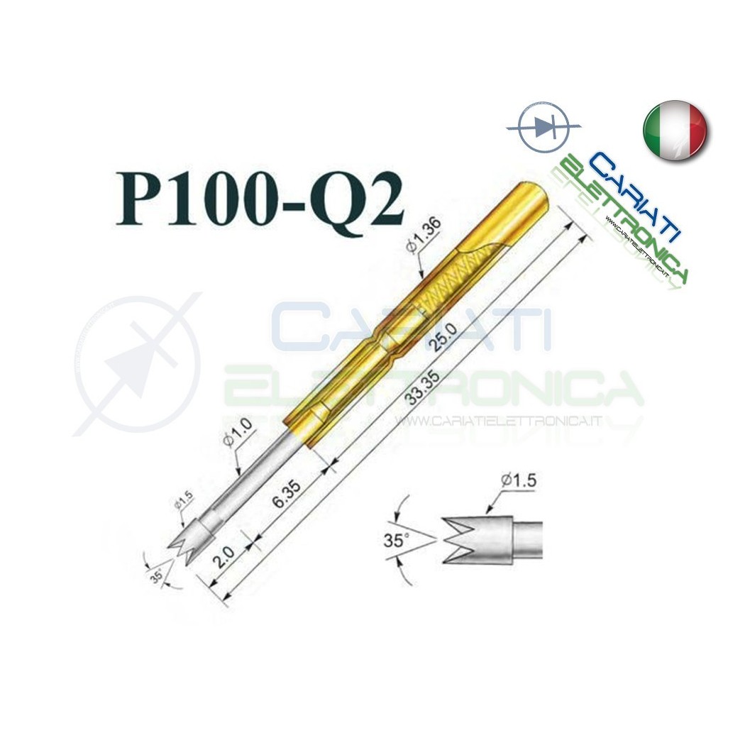 5 PEZZI Sonda test a molla PCB IC P100-Q2 ring Probe Pin Generico