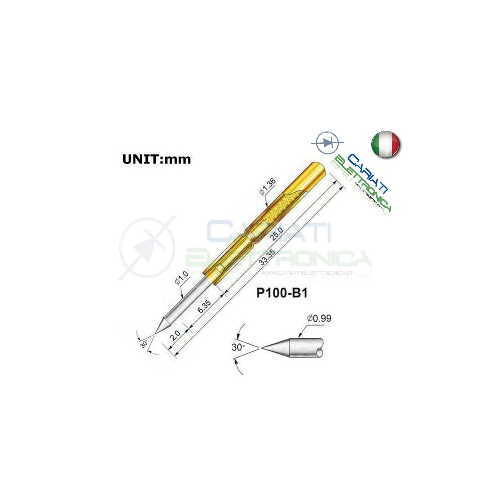 5 Pezzi Sonda test a molla PCB IC P100-B1 ring Probe Pin Generico