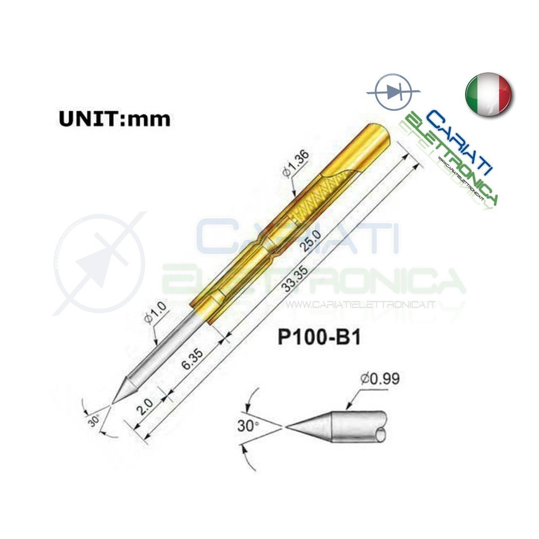 5 Pezzi Sonda test a molla PCB IC P100-B1 ring Probe Pin Generico