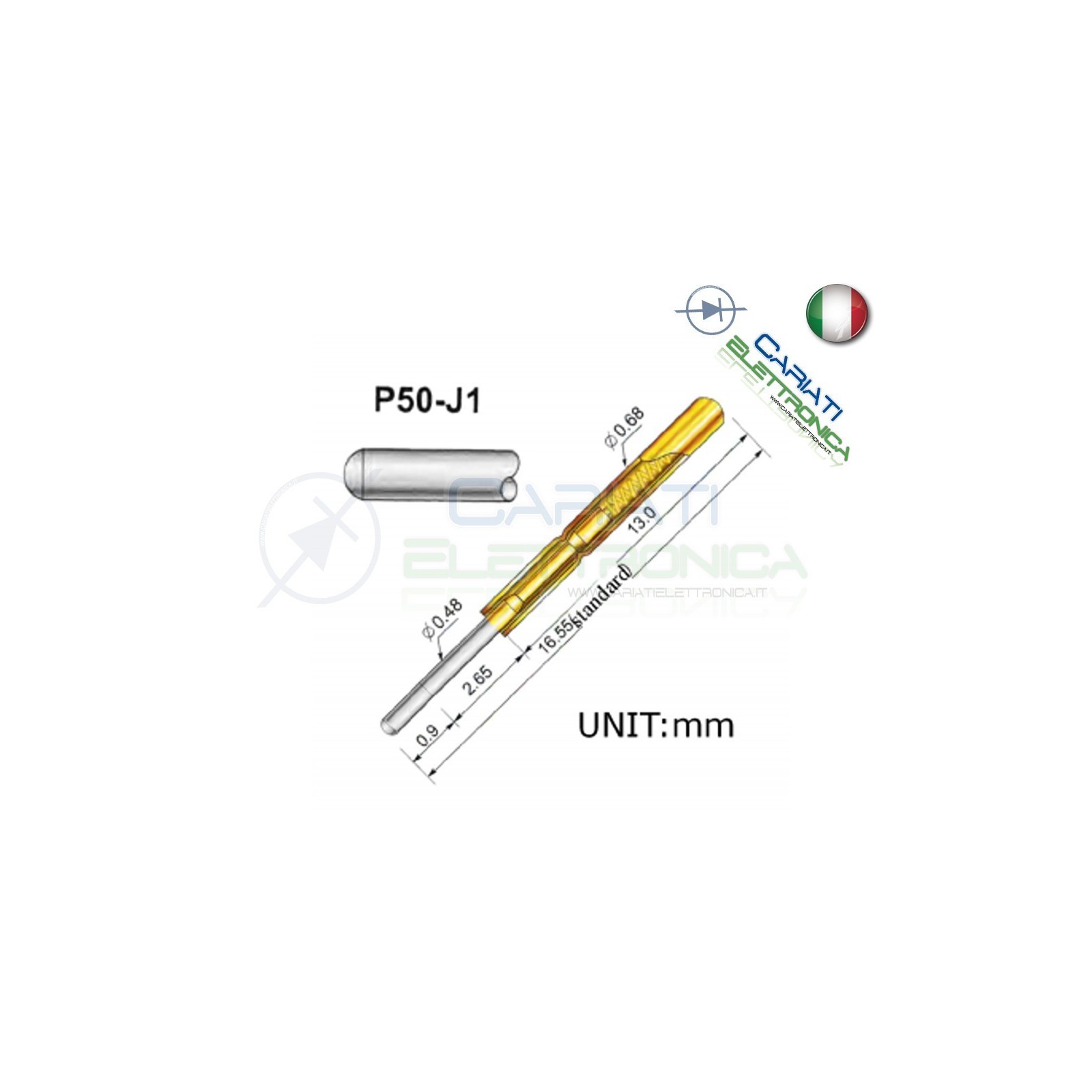 5 PEZZI Sonda test a molla PCB IC P50-J1 ring Probe Pin Generico