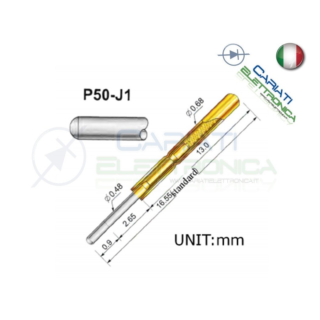 5 PEZZI Sonda test a molla PCB IC P50-J1 ring Probe Pin Generico