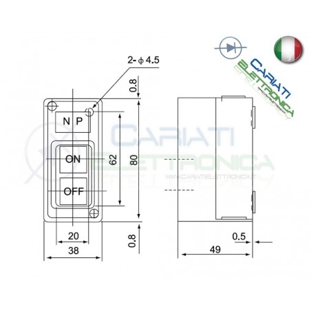 Interruttore ON OFF da pannello quadro con scatola 15A IP30