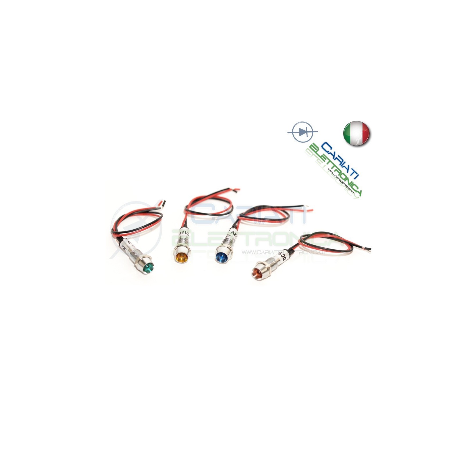 KIT 4 SPIE SPIA DI SEGNALAZIONE LUMINOSA 12V COLORI LED VERDE BLU ROSSO GIALLO