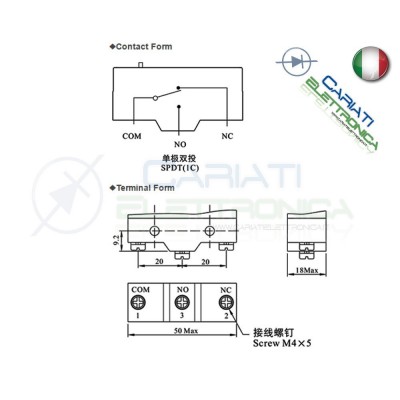 Microswitch Pulsante Fine Corsa Micro Switch a leva SPDT 15A 250Vac