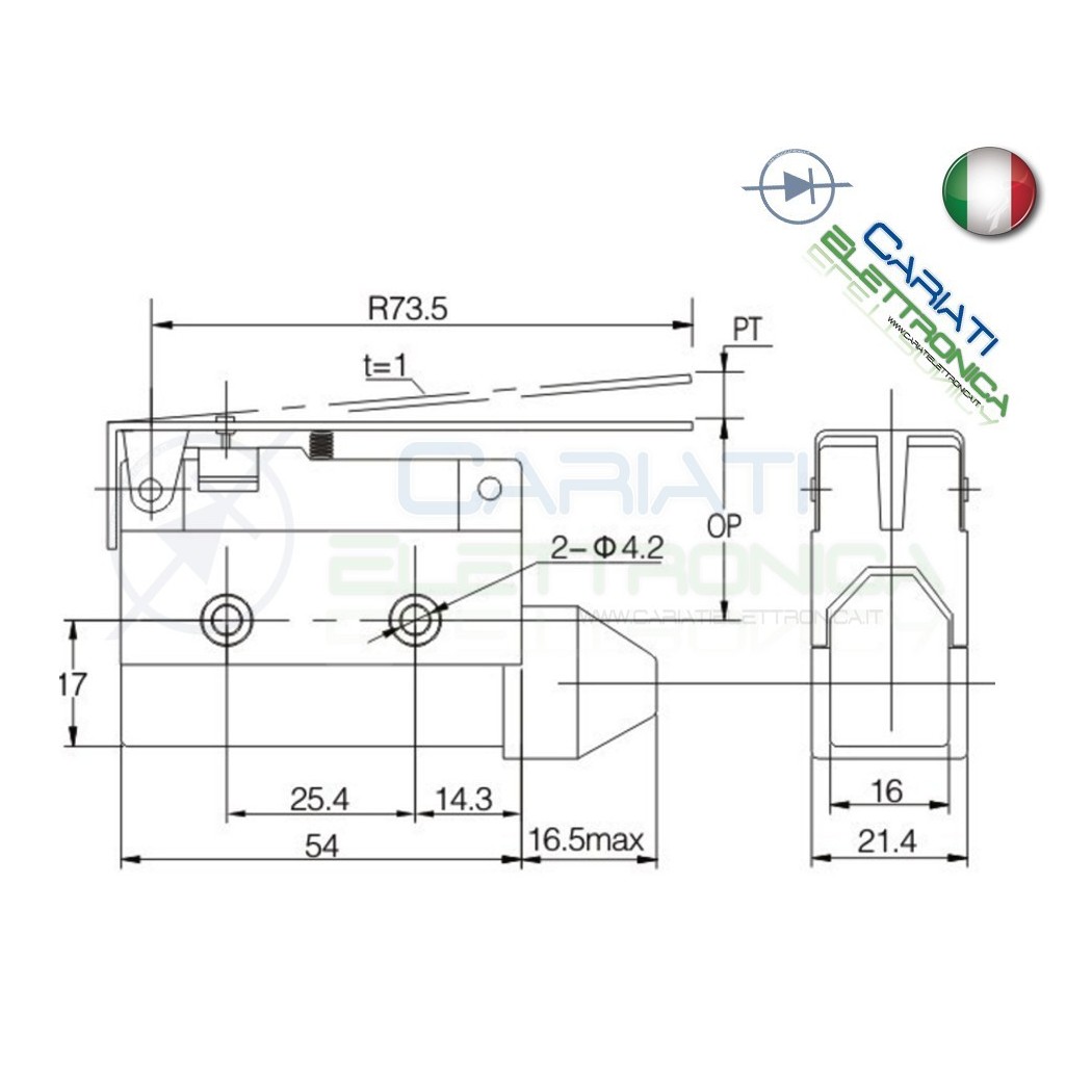 Micro-interrupteur OMRON D3V-164-2A5 - Levier Courbe, 16A/250V AC, Contact NC, IP40 - Pour Applications Industrielles